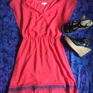 Coral Dress with Navy Detailing